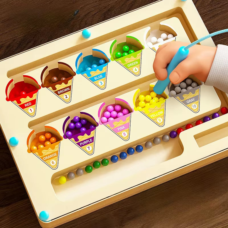 Montessori Magnetic Color Sorting Maze Number Maze Toys Wooden Puzzle Activity Board Fine Motor Toys for Toddlers Boys Girls