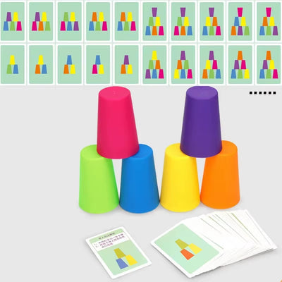 Montessori Toys Mini Stack Cup Game with Card Educational Intellectual Enlightenment Color Cognition Logic Training Children