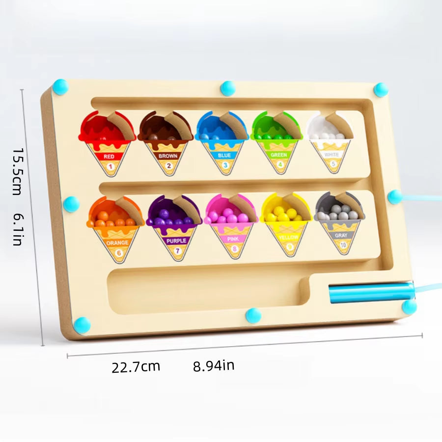 Montessori Magnetic Color Sorting Maze Number Maze Toys Wooden Puzzle Activity Board Fine Motor Toys for Toddlers Boys Girls