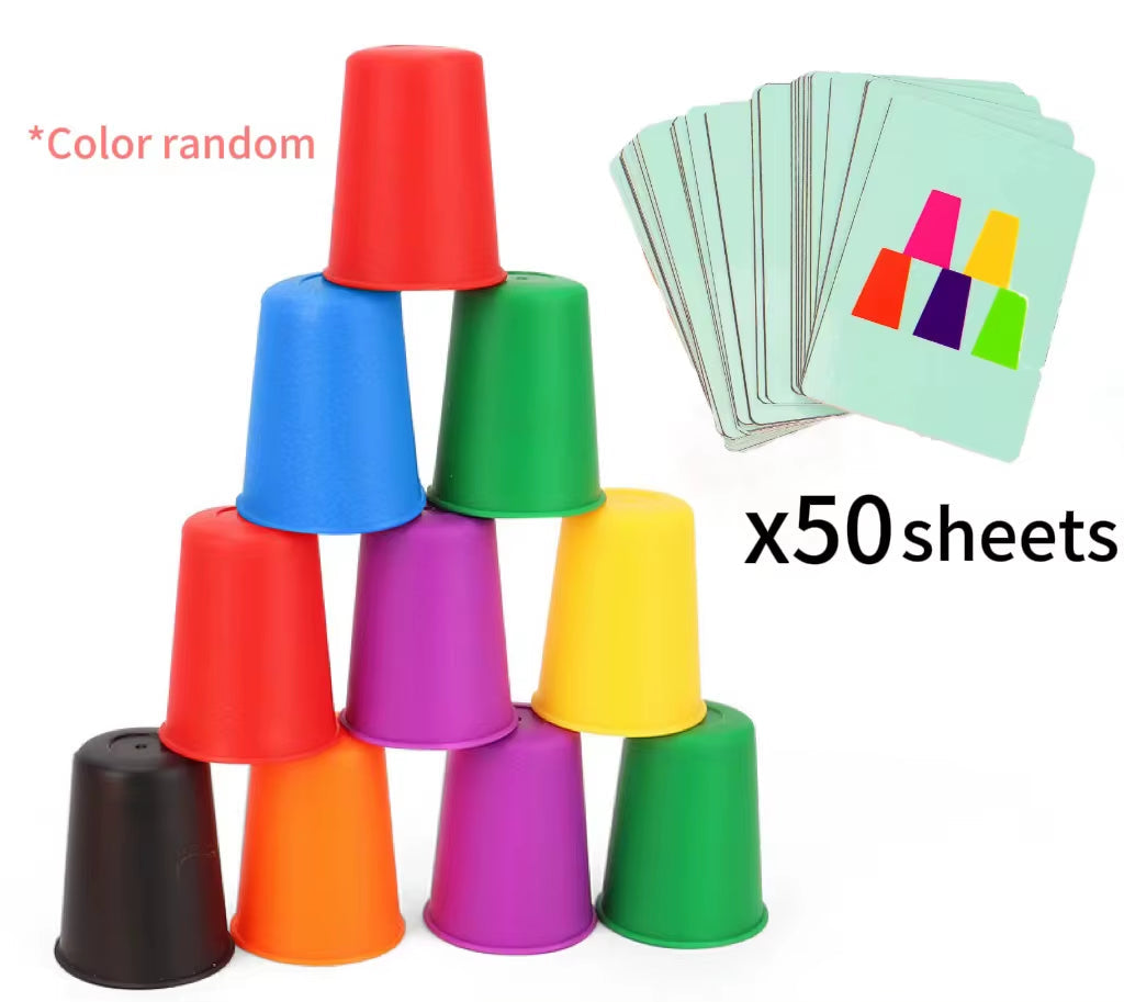 Montessori Toys Mini Stack Cup Game with Card Educational Intellectual Enlightenment Color Cognition Logic Training Children